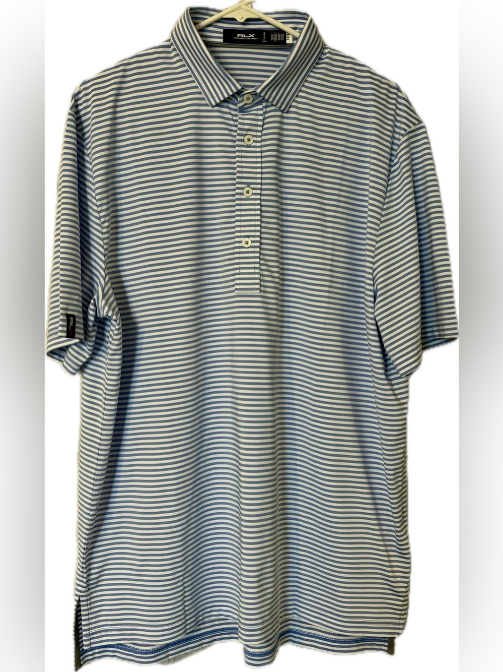 ⛳️ RLX Ralph Lauren Men’s Blue & White Stripped Golf Polo - Size L ⛳️